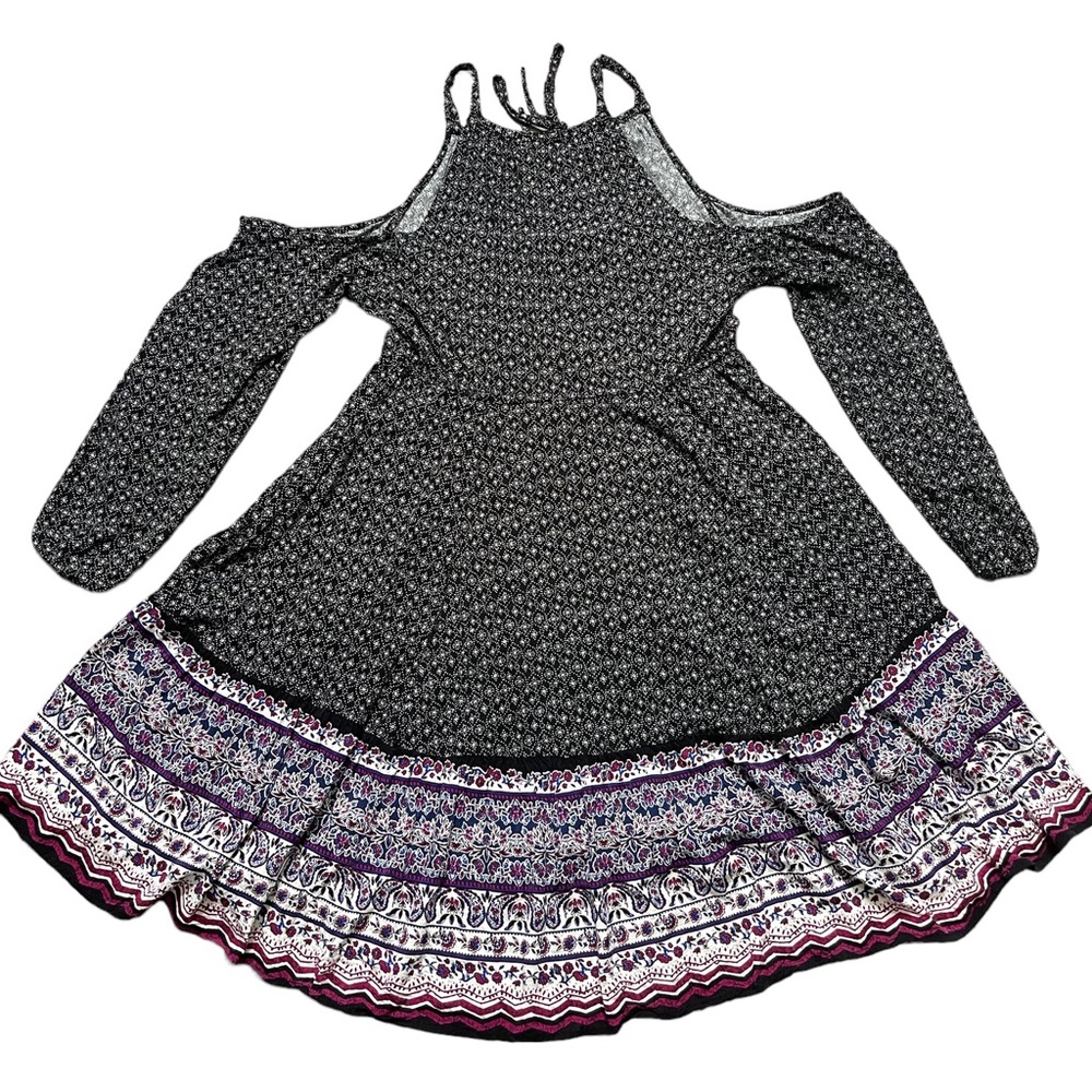 Torrid Multi Color Border Print Challis Cold Shou… - image 5